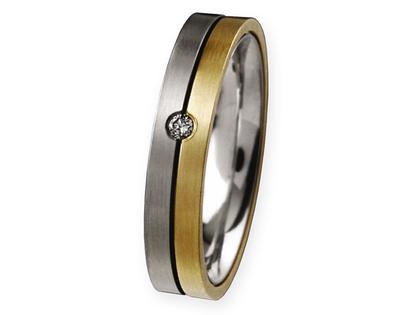 Ernstes Design Ring Nr. 305 R58 – Ringe Ring mit Besatz aus Edelstahl, 750 Gelbgold und und .