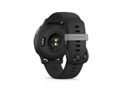 Garmin vívoactive 5 faserverstärktes Polymer schwarz 42mm schiefergraues Kautschukband – Damenuhren Uhr Multifunktion aus eloxiertes Aluminium, Kautschuk, Kunststoff und PVD beschichtet. Das Gehäuse ist rund und schwarz. Das Kautschuk / Kunststoff / Silikon Armband ist anthrazit. Der Zifferblatt ist digital. – Ansicht 5