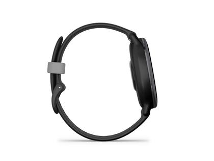 Garmin vívoactive 5 faserverstärktes Polymer schwarz 42mm schiefergraues Kautschukband – Damenuhren Uhr Multifunktion aus eloxiertes Aluminium, Kautschuk, Kunststoff und PVD beschichtet. Das Gehäuse ist rund und schwarz. Das Kautschuk / Kunststoff / Silikon Armband ist anthrazit. Der Zifferblatt ist digital. – Ansicht 6