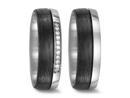 TitanFactory Carbon Titan Partnerringpaar 1 – Ringe Trauring mit Besatz aus Carbon, Titan und und .