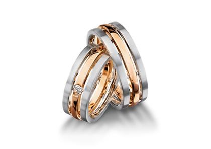 Furrer Jacot Trauring Paar Nr. 33 – Ringe Trauring mit Besatz aus 750 Weißgold/Rotgold.