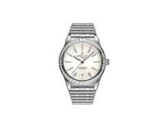 Breitling Chronomat Automatic 36 Edelstahl weißes Zifferblatt mit Brillanten Metallband – Damenuhren Uhr mit Datum aus Edelstahl. Das Gehäuse ist rund und silber. Das Edelstahlarmband ist silber. Das Zifferblatt ist ein Index in weiß.