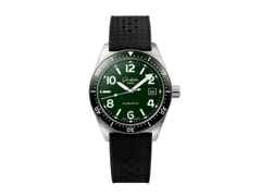 Glashütte Original SeaQ Automatik Edelstahl 40mm grünes Zifferblatt schwarzes Kautschukband – Herrenuhren Uhr mit Datum aus Edelstahl und Keramik. Das Gehäuse ist rund und silber. Das Kautschuk / Kunststoff / Silikon Armband ist schwarz. Das Zifferblatt ist arabisch Index und grün.
