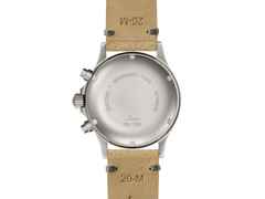 Sinn Spezialuhren 356 FLIEGER Klassik AS E Chronograph Automatik Edelstahl 38,5mm graues Zifferblatt beiges Lederband – Herrenuhren Chronograph aus Edelstahl und Leder. Das Gehäuse ist rund und grau. Das Lederarmband ist beige. Das Zifferblatt ist arabisch und anthrazit. – Ansicht 2