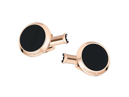 Montblanc Meisterstück Manschettenknöpfe Edelstahl rotvergoldet mit Onyx – Herrenschmuck Manschettenknöpfe aus Edelstahl, PVD beschichtet und und .
