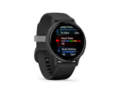 Garmin vívoactive 5 faserverstärktes Polymer schwarz 42mm schiefergraues Kautschukband – Damenuhren Uhr Multifunktion aus eloxiertes Aluminium, Kautschuk, Kunststoff und PVD beschichtet. Das Gehäuse ist rund und schwarz. Das Kautschuk / Kunststoff / Silikon Armband ist anthrazit. Der Zifferblatt ist digital. – Ansicht 7