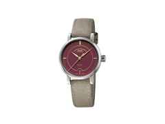 Mühle Glashütte Teutonia IV Lady Automatik Edelstahl 33,5mm himbeerfarbenes Zifferblatt beiges Lederband – Damenuhren Uhr mit Datum aus Edelstahl. Das Gehäuse ist rund und silber. Das Lederarmband ist beige. Das Zifferblatt ist ein Index in rot.
