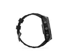 Garmin fenix 8 51mm Sapphire Solar faserverstärktes Polymer Titan carbongrau beschichtet schwarzes Kautschukband – Herrenuhren Uhr Multifunktion aus DLC beschichtet, Kautschuk und Titan. Das Gehäuse ist rund und grau. Das Kautschuk / Kunststoff / Silikon Armband ist schwarz. Das Zifferblatt ist digital und schwarz. – Ansicht 7