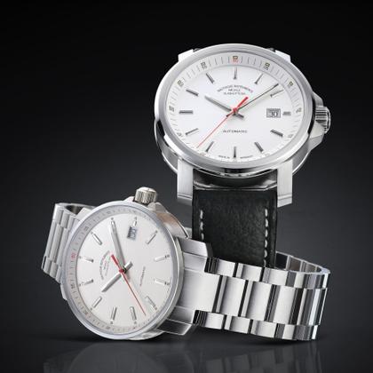 Mühle Glashütte 29er Automatik Edelstahl 36mm weißes Zifferblatt Metallband – Herrenuhren Uhr mit Datum aus Edelstahl. Das Gehäuse ist rund und silber. Das Edelstahlarmband ist silber. Das Zifferblatt ist ein Index in weiß. – Ansicht 2