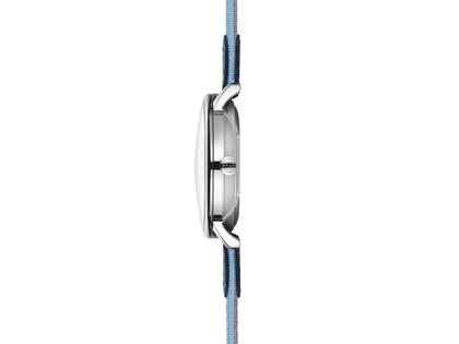 Sternglas Lumatik Automatik Edelstahl 38mm hellblaues Zifferblatt hellblaues Textilband – Herrenuhren Uhr mit Datum aus Edelstahl und Leder. Das Gehäuse ist rund und silber. Das Textilarmband ist blau. Das Zifferblatt ist arabisch Index und blau. – Ansicht 3