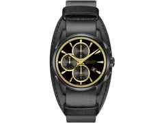 Hamilton Jazzmaster Auto Chrono Edelstahl PVD-Schwarz 42mm schwarz-goldenes Zifferblatt schwarzes Lederband – Herrenuhren Chronograph aus Edelstahl, Leder und PVD beschichtet. Das Gehäuse ist rund und schwarz. Das Lederarmband ist schwarz. Das Zifferblatt ist ein Index in schwarz.