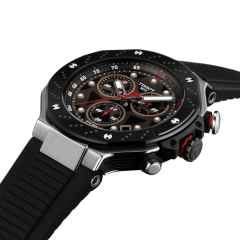 Tissot T-Race MotoGP                   2025 Chronograph Limited Edition Quarz Edelstahl 45mm schwarz-braunes Zifferblatt schwarzes Silikonband – Herrenuhren Chronograph aus Edelstahl und PVD beschichtet. Das Gehäuse ist rund und silber. Das Kautschuk / Kunststoff / Silikon Armband ist schwarz. Das Zifferblatt ist ein Index in schwarz. – Ansicht 4