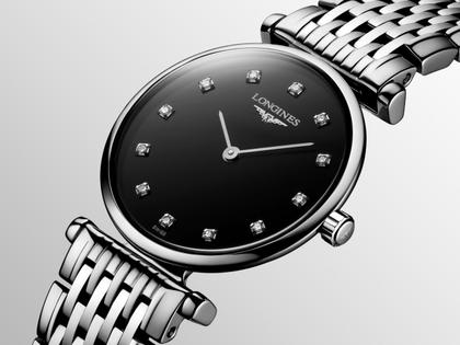 Longines La Grande Classique Quarz Edelstahl 24mm schwarzes Zifferblatt mit Diamanten Metallband – Damenuhren Uhr ohne Datum aus Edelstahl. Das Armband ist ein Edelstahlarmband. Der Zifferblatt ist ein Index. – Ansicht 2