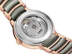 Rado Centrix Diamonds Automatik Edelstahl Roségold-PVD 39,5mm weißes Zifferblatt mit Brillanten Metallband – Herrenuhren Uhr mit Datum aus Edelstahl, Keramik und PVD beschichtet. Das Gehäuse ist rund und roségold. Das Keramikarmband ist grau. Das Zifferblatt ist ein Index in weiß. – Ansicht 4