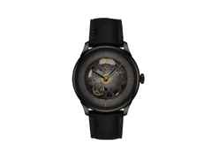 Tissot Chemin des Tourelles Squelette Powermatic 80 Automatik Edelstahl PVD-Schwarz 39mm skelettiertes Zifferblatt schwarzes Lederband – Herrenuhren Uhr ohne Datum aus Edelstahl und PVD beschichtet. Das Gehäuse ist rund und schwarz. Das Lederarmband ist schwarz. Das Zifferblatt ist ein Index in schwarz.
