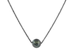Gellner Basic Collier Silber schwarz rhodiniert mit Tahitiperle – Halsschmuck Collier aus 925 Silber und und rhodiniert.