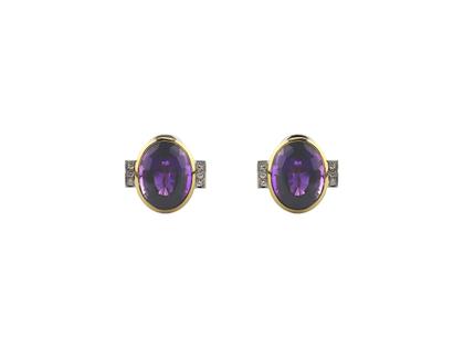 Juwelier Roller Roberto Genovese Ohrschmuck aus 18kt Gelbgold mit Amethysten und Brillanten 0,200ct Handarbeit Occasion neuwertig – Ohrschmuck Ohrstecker in gelbgold und aus 750 Gelbgold/Weißgold.