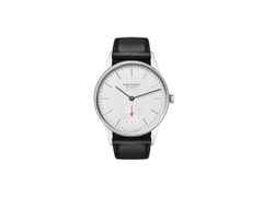 Nomos Glashütte Orion neomatik 36 Automatik Edelstahl 36mm weißes Zifferblatt schwarzes Lederband – Damenuhren Uhr ohne Datum aus Edelstahl. Das Gehäuse ist rund und silber. Das Lederarmband ist schwarz. Das Zifferblatt ist ein Index in silber.