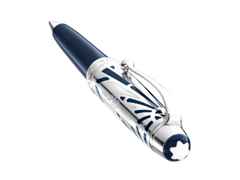 Montblanc The Origin Collection Doué Midsize Kugelschreiber dunkelblaues Edelharz platinumbeschichtet – Schreibgeräte Kugelschreiber in blau und aus Edelharz und platiniert. – Ansicht 3