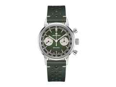 Hamilton American Classic Intra-Matic Chronograph H Handaufzug Edelstahl 40mm grünes Zifferblatt grünes Lederband – Herrenuhren Chronograph aus Edelstahl. Das Gehäuse ist rund und silber. Das Lederarmband ist grün. Das Zifferblatt ist ein Index in grün.