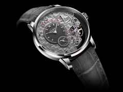 Glashütte Original PanoInverse Handaufzug Platin 42mm skelettiertes Zifferblatt graues Lederband Limited Edition – Herrenuhren Uhr ohne Datum aus 950 Platin. Das Gehäuse ist rund und silber. Das Lederarmband Kroko / Alligator ist grau. Das Zifferblatt ist ein Index in silber. – Ansicht 2