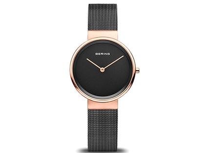 Bering 14531 Edelstahl Damenuhr rosegold schwarzes Zifferblatt schwarzes Edelstahlband – Damenuhren Uhr ohne Datum aus Edelstahl und PVD beschichtet. Das Gehäuse ist rund und roségold. Das Edelstahlarmband ist schwarz. Das Zifferblatt ist ohne Zeichen und schwarz.