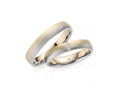 Gerstner Sonnenlicht Trauring Paar aus 750/- Gold mit Brillanten 0,024ct – Ringe Trauring mit Besatz aus 750 Gelbgold/Weißgold.