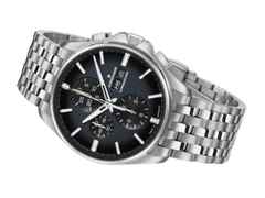 Junghans Meister S Chronoscope Automatik Edelstahl 45mm blaues Zifferblatt Metallband – Herrenuhren Chronograph aus Edelstahl. Das Gehäuse ist rund und silber. Das Edelstahlarmband ist silber. Das Zifferblatt ist ein Index in blau. – Ansicht 2