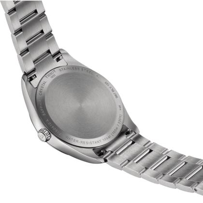 Tissot PR 100 Quarz Edelstahl 40mm blaues Zifferblatt Metallband – Herrenuhren Uhr mit Datum aus Edelstahl. Das Gehäuse ist rund und silber. Das Edelstahlarmband ist silber. Das Zifferblatt ist ein Index in blau. – Ansicht 3