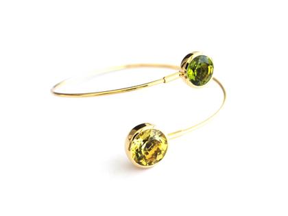 Georg Spreng Armreif Spirale Blub Gelbgold mit Citrin und Peridot – Armschmuck Armreif aus 750 Gelbgold.