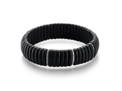 Silhouette Schmuck Keramik Flex Armband schwarz matt mit Weißgold Brillant-Ronden – Armschmuck Armband in schwarz und aus 750 Weißgold und Keramik.