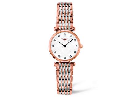 Damenuhren Uhr ohne Datum aus Edelstahl und PVD beschichtet. Das Armband ist ein Edelstahlarmband. Der Zifferblatt ist ein Index.