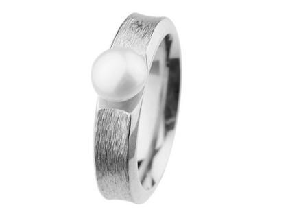 Ernstes Design Struktur Edelstahl Ring mit Perle – Ringe Ring mit Besatz aus Edelstahl.