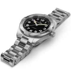 Hamilton Khaki Field Expedition Automatik Edelstahl 41mm schwarzes Zifferblatt Metallband – Herrenuhren Uhr ohne Datum aus Edelstahl. Das Gehäuse ist rund und silber. Das Edelstahlarmband ist silber. Das Zifferblatt ist arabisch und schwarz. – Ansicht 3