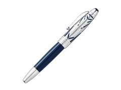 Montblanc The Origin Collection Doué LeGrand Füllfederhalter M dunkelblaues Edelharz platinumbeschichtet – Schreibgeräte Füllfederhalter in blau und aus 750 Gelbgold, Edelharz, platiniert und rhodiniert. – Ansicht 4
