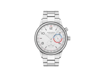 Herrenuhren Uhr ohne Datum aus Edelstahl. Das Gehäuse ist rund und silber. Das Edelstahlarmband ist silber. Das Zifferblatt ist arabisch Index und weiß.