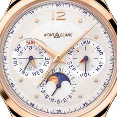 Montblanc Heritage  Automatik Perpetual Calendar 40 mm Rosegold Limited Edition – Herrenuhren Uhr mit Kalender aus 750 Rotgold. Das Gehäuse ist rund und roségold. Das Lederarmband Kroko / Alligator ist braun. Das Zifferblatt ist arabisch Index und weiß. – Ansicht 2