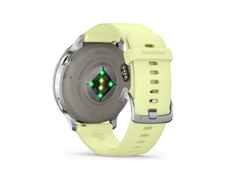 Garmin Venu 4 Quarz Edelstahl und Polymer 45mm digitales Zifferblatt gelbes Silikonband – Herrenuhren Uhr Multifunktion aus Edelstahl und Faserverstärktes Polymer. Das Gehäuse ist rund und silber. Das Kautschuk / Kunststoff / Silikon Armband ist gelb. Das Zifferblatt ist digital und schwarz. – Ansicht 4
