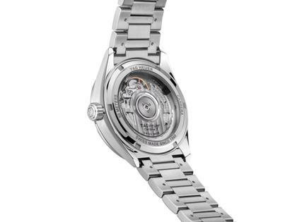 TAG Heuer Carrera Date Automatik Edelstahl 36mm blaues Zifferblatt Metallband – Damenuhren Uhr mit Datum aus Edelstahl. Das Gehäuse ist rund und silber. Das Edelstahlarmband ist silber. Das Zifferblatt ist ein Index in blau. – Ansicht 3