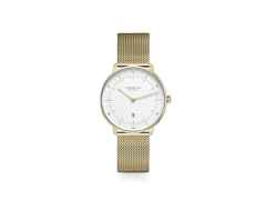 Sternglas Naos XS Quarz Edelstahl PVD-Gelbgold 33mm weißes Zifferblatt Metallband – Damenuhren Uhr mit Datum aus Edelstahl und PVD beschichtet. Das Gehäuse ist rund und gelbgold. Das Edelstahlarmband ist gelbgold. Das Zifferblatt ist arabisch Index und weiß.