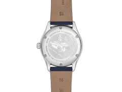 Frederique Constant Classics Vintage Rally Healey Automatik Edelstahl 36mm blaues Zifferblatt blaues Lederband limitiert – Damenuhren Uhr mit Datum aus Edelstahl und Leder. Das Gehäuse ist rund und silber. Das Lederarmband ist blau. Das Zifferblatt ist arabisch Index und blau. – Ansicht 3