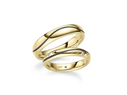 Eduard G. Fidel EGF  Trauringpaar Gelbgold 4,0mm gewölbt mit Brillanten 0,060ct – Ringe Trauring mit Besatz aus 585 Gelbgold.