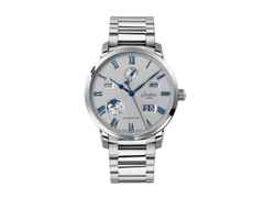 Glashütte Original Senator Excellence Ewiger Kalender Automatik Edelstahl 42mm silbergraues Zifferblatt Metallband – Herrenuhren Uhr mit Kalender aus Edelstahl. Das Gehäuse ist rund und silber. Das Edelstahlarmband ist silber. Das Zifferblatt ist römisch und grau.