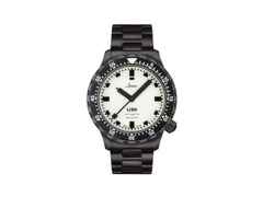 Sinn Spezialuhren U50 S L Taucheruhr Automatik U-Boot-Stahl 41mm weißes Zifferblatt Metallband Limited Edition – Herrenuhren Uhr ohne Datum aus Edelstahl. Das Gehäuse ist rund und schwarz. Das Edelstahlarmband ist schwarz. Das Zifferblatt ist ein Index in weiß.