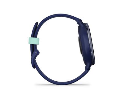 Garmin vívoactive 5 faserverstärktes Polymer marineblau 42mm marineblaues Kautschukband – Damenuhren Uhr Multifunktion aus eloxiertes Aluminium, Kautschuk, Kunststoff und PVD beschichtet. Das Gehäuse ist rund und blau. Das Kautschuk / Kunststoff / Silikon Armband ist blau. Der Zifferblatt ist digital. – Ansicht 6