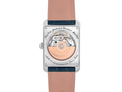 Frederique Constant Classics Carree Automatic Edelstahl blaues Zifferblatt blaues Lederband – Herrenuhren Uhr mit Datum aus Edelstahl und Leder. Das Gehäuse ist rechteckig und silber. Das Lederarmband ist blau. Das Zifferblatt ist ein Index in blau. – Ansicht 2
