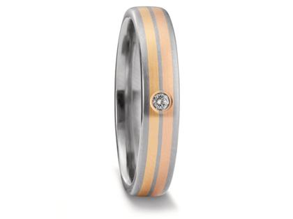 TitanFactory Titan & Edelmetall Damenring Nr. 66 Titan mit Gelb- & Rotgold und Brillant – Ringe Trauring mit Besatz aus 750 Gelbgold, 750 Rotgold, Titan und und .