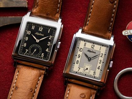 Alpina Alpiner Heritage Carrée Automatic 140 Years Edelstahl 32,5x39mm beiges Zifferblatt braunes Lederband – Herrenuhren Uhr ohne Datum aus Edelstahl und Leder. Das Gehäuse ist rechteckig und silber. Das Lederarmband Strauß ist braun. Das Zifferblatt ist arabisch und beige. – Ansicht 6