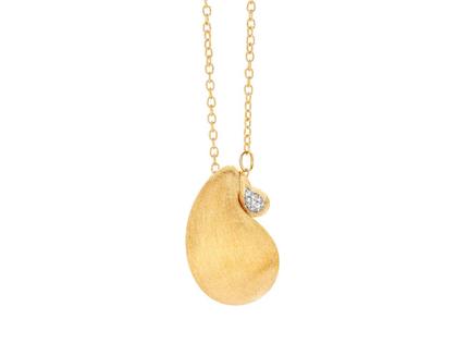 Nanis Cachemire Kette mit Anhänger Gelbgold 80cm Tropfenelement mit Brillanten 0,060ct – Halsschmuck Kette mit Anhänger aus 750 Gelbgold.