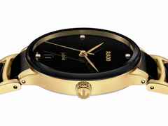 Rado Centrix Diamonds Quarz Edelstahl Gelbgold-PVD 35mm schwarzes Zifferblatt mit Brillanten Metallband – Damenuhren Uhr mit Datum aus Edelstahl, Keramik und PVD beschichtet. Das Gehäuse ist rund und gelbgold. Das Keramikarmband ist mehrfarbig. Das Zifferblatt ist ein Index in schwarz. – Ansicht 3